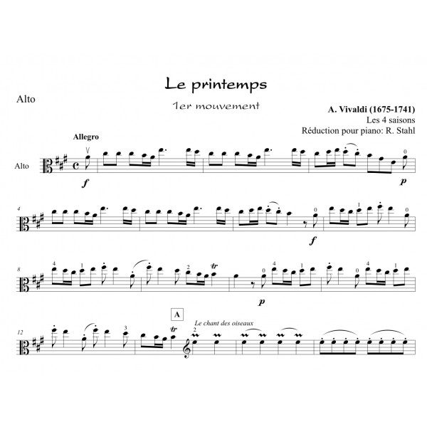 VIVALDI LES 4 SAISONS LE PRINTEMPS ALTO ET PIANO Partitions en ligne VIVALDI LES 4 SAISONS LE PRINTEMPS ALTO ET PIANO Partitions en ligne