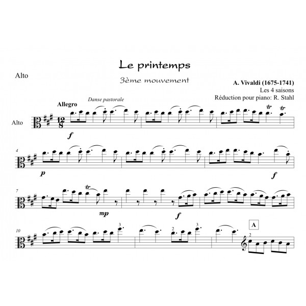 VIVALDI LES 4 SAISONS LE PRINTEMPS ALTO ET PIANO Partitions en ligne VIVALDI LES 4 SAISONS LE PRINTEMPS ALTO ET PIANO Partitions en ligne