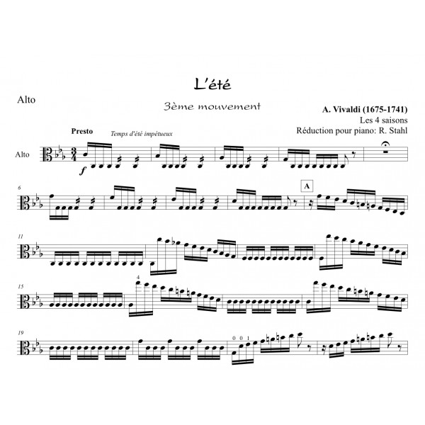 VIVALDI LES 4 SAISONS L'ETE ALTO ET PIANO Partitions en ligne