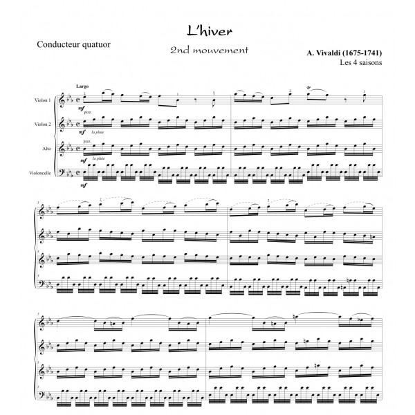 VIVALDI 4 SAISONS L'HIVER QUATUOR Partitions en ligne