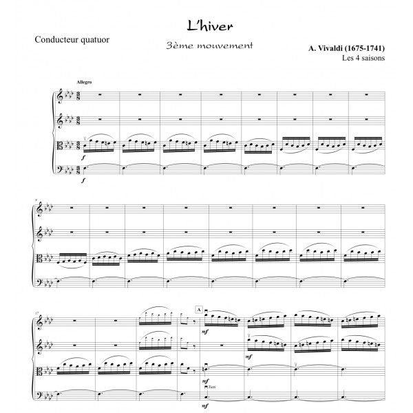 VIVALDI 4 SAISONS L'HIVER QUATUOR Partitions en ligne